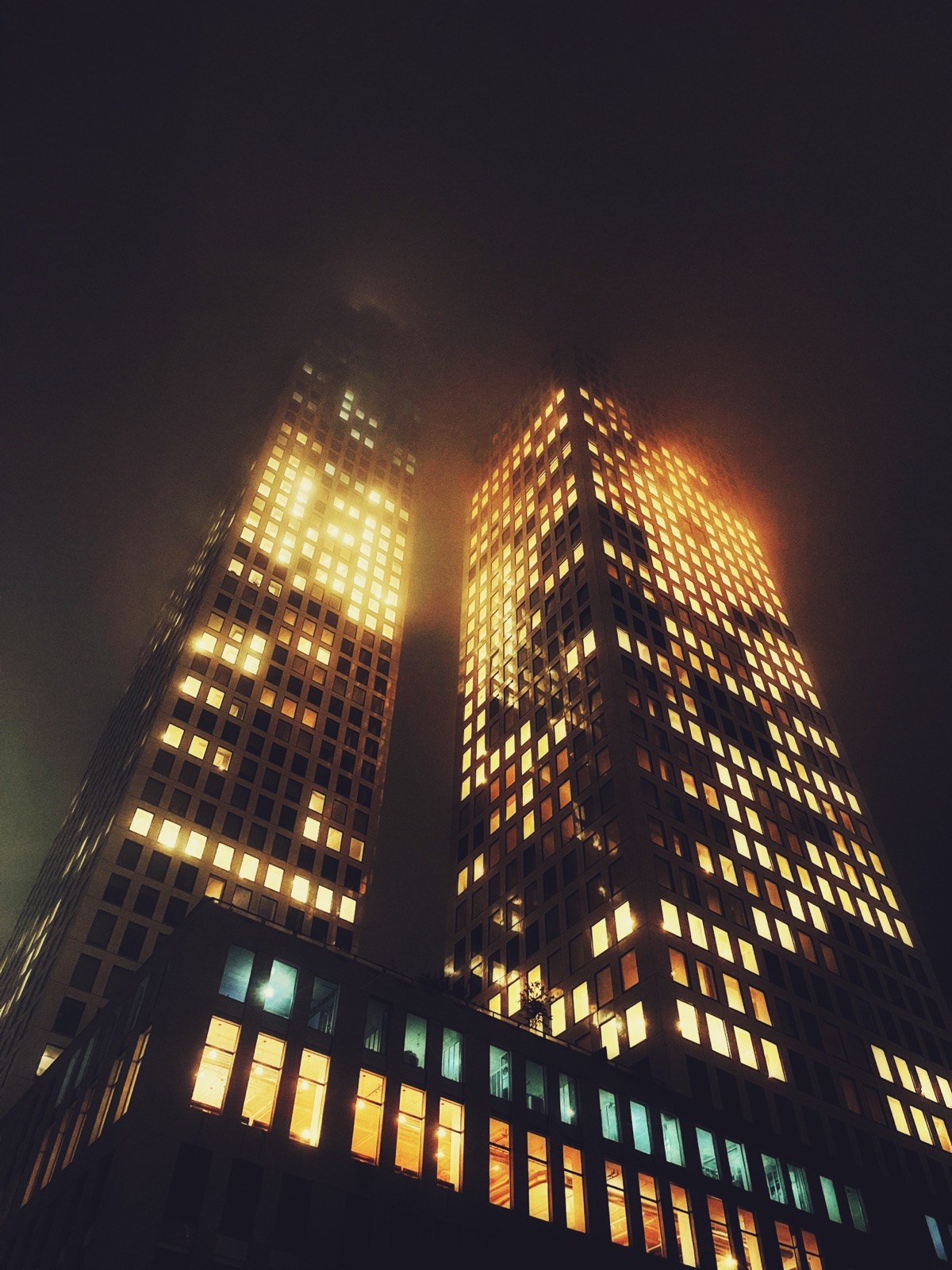 towers in fog · midnight